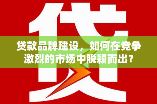 峡江贷款品牌建设，如何在竞争激烈的市场中脱颖而出？